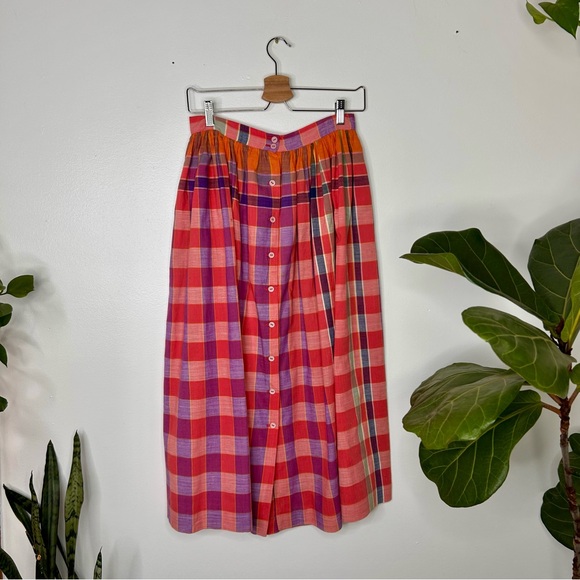 Vintage Dresses & Skirts - Vintage intarsia plaid button front midi skirt with pockets